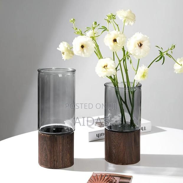 Glass and Wooden Base Flower Vase - thumbnail 2