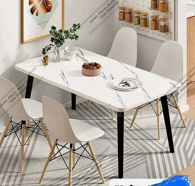 Marble Effect Rectangle Dining Table With Four Dining Chairs - main view