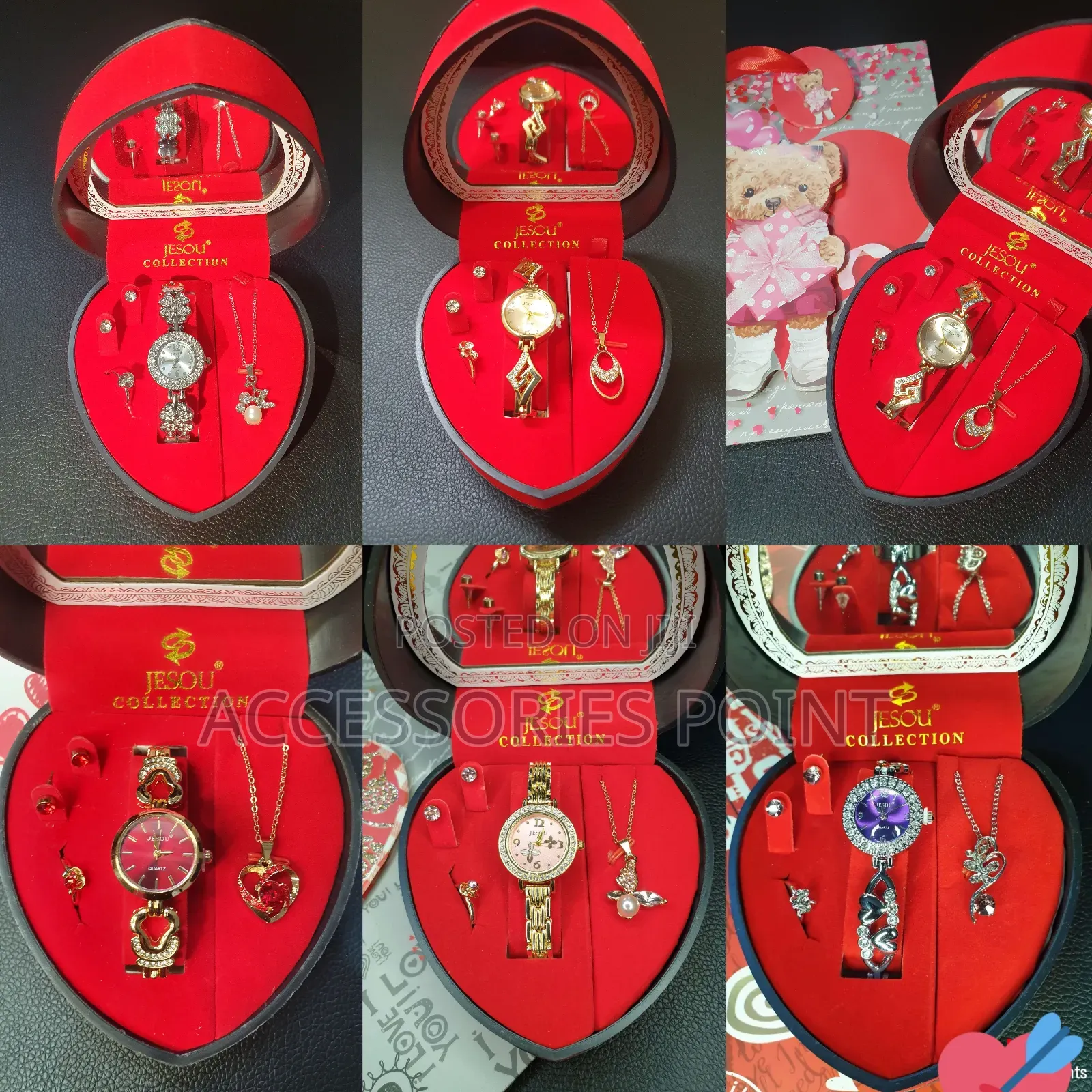 Jesou Valentines Gift Set Ladies Watch, Necklace, Earrings, Ring
