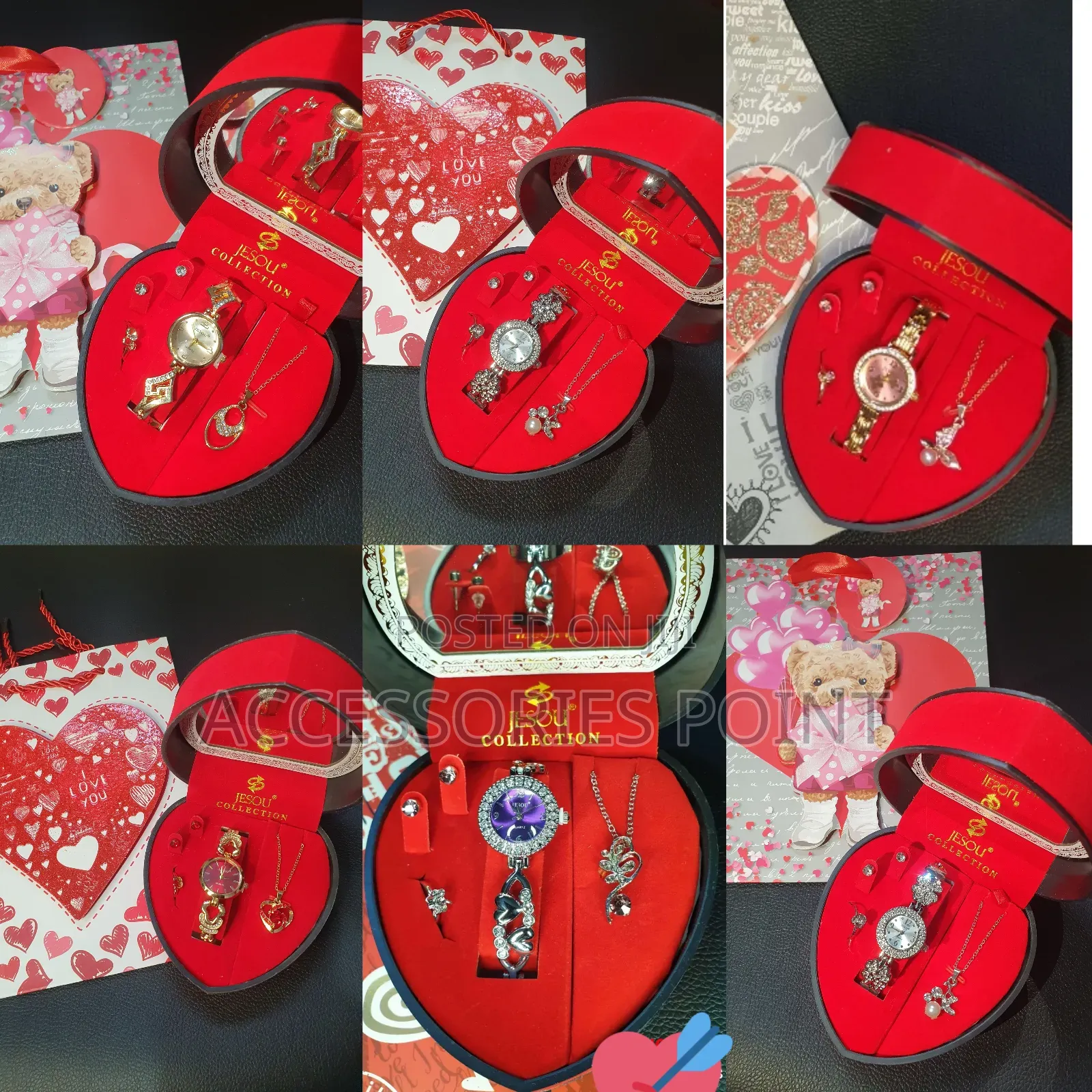 Jesou Valentines Gift Set Ladies Watch, Necklace, Earrings, Ring