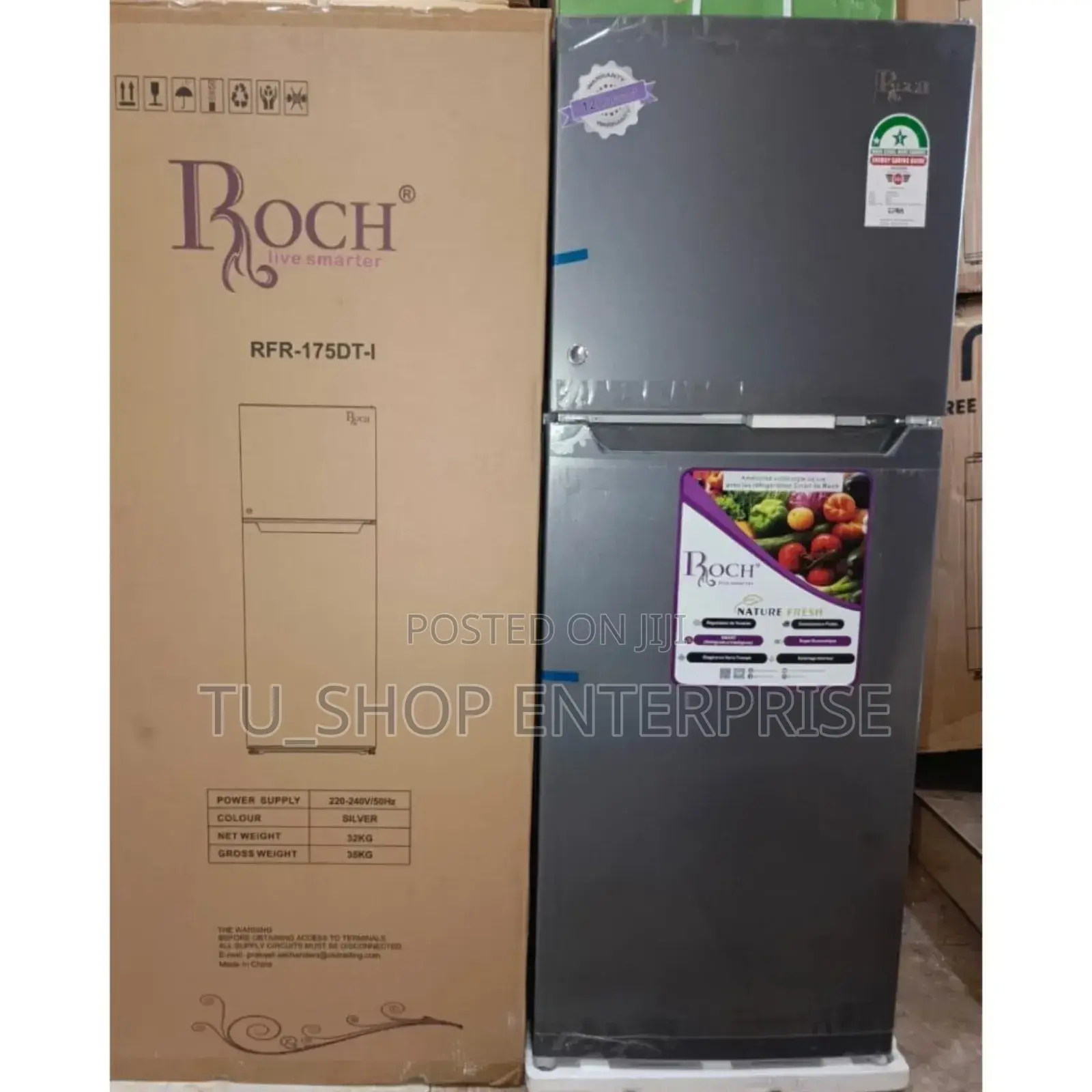 Roch 175-Dt-I Double Door Refrigerator - Silver
