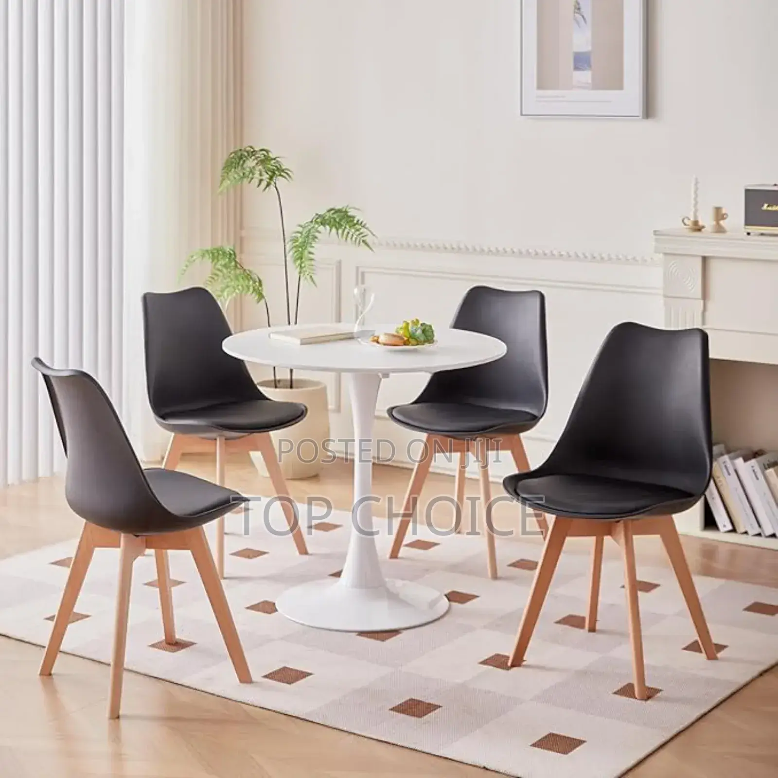 Dining Table: White and Black Chairs