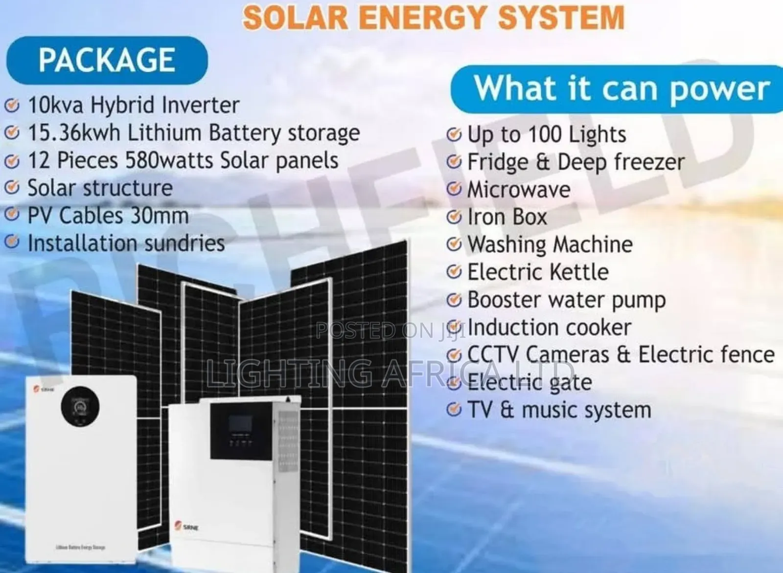 10kva Hybrid Inverter - 15.36kwh Lithium Battery Solar System Complete