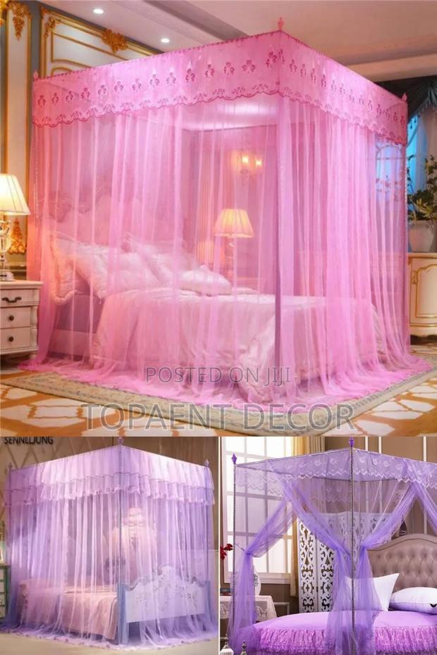 Purple and Pink Both Closed and Open 4 Stand Mosquito Net