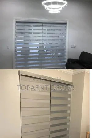 Beige and Grey Roll-Up Horizontal Office Window Blinds