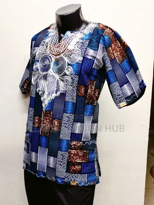Blue and Orange Shirt With Embroidery