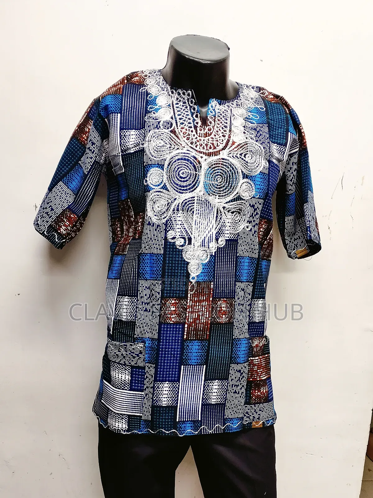 Blue and Orange Shirt With Embroidery