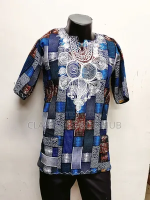 Blue and Orange Shirt With Embroidery