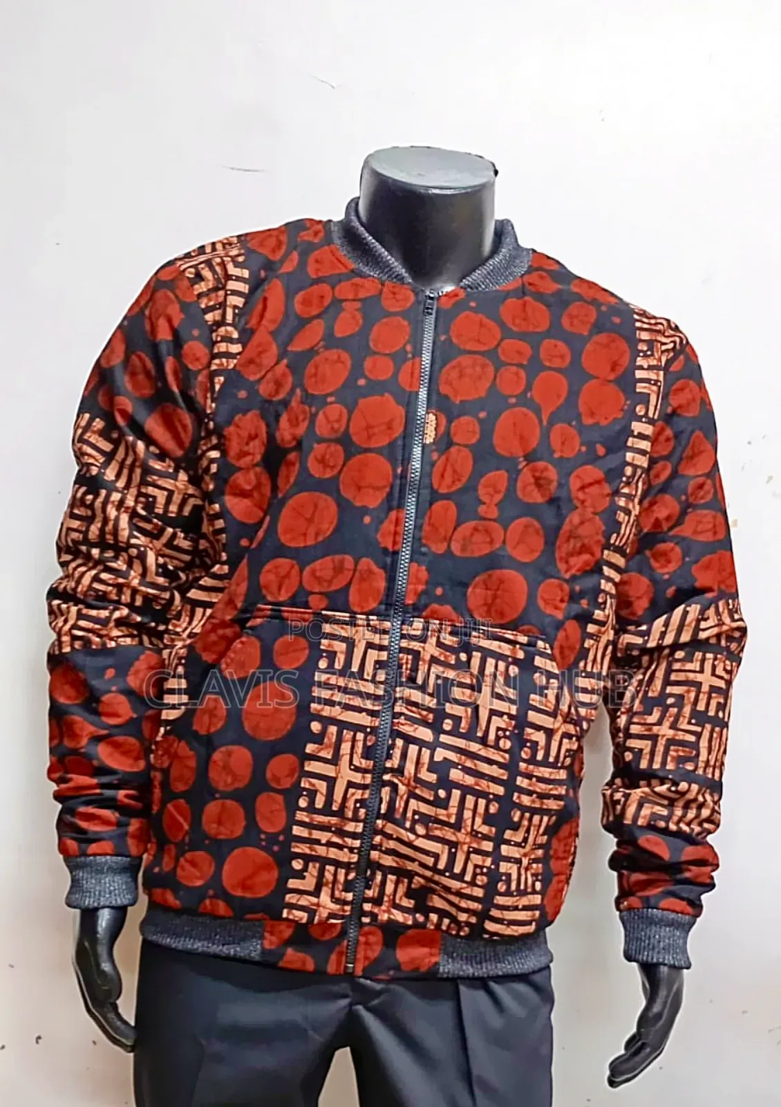 Ankara Bomber Jacket Maroon