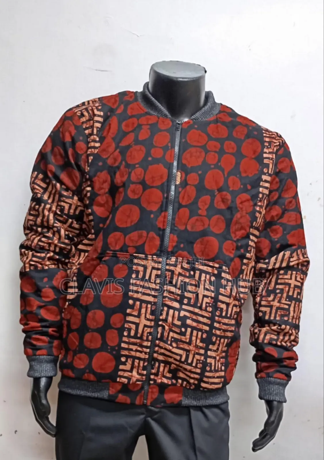 Ankara Bomber Jacket Maroon
