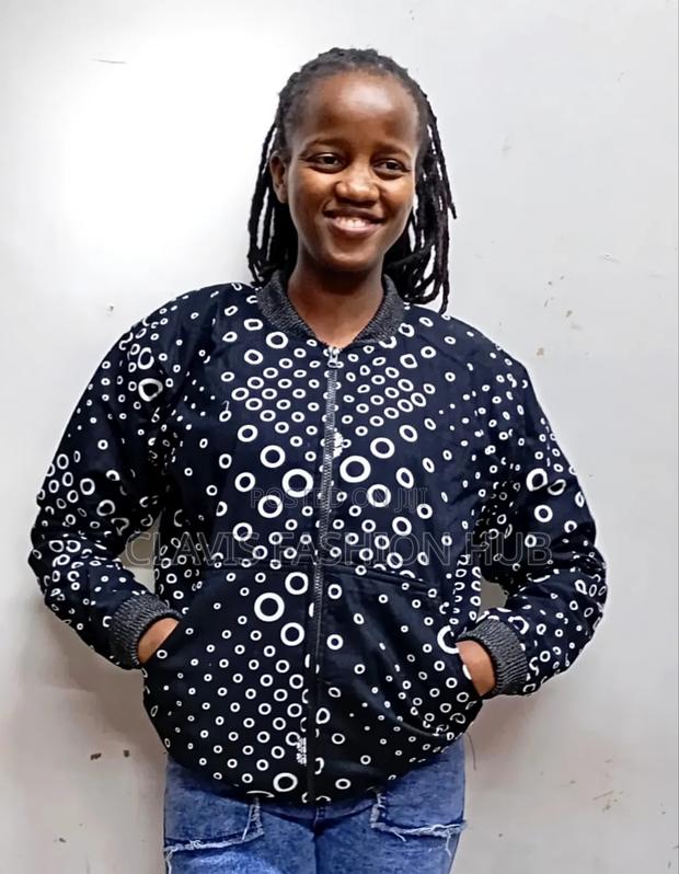 Black Dotted Ankara Jacket With Fleece