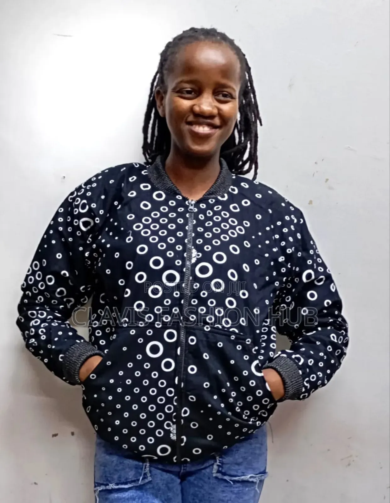 Black Dotted Ankara Jacket With Fleece