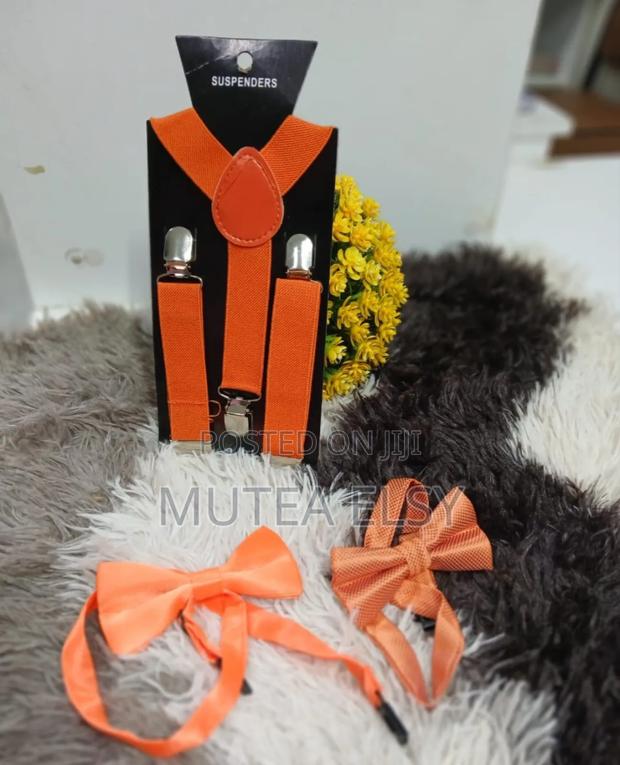 Orange Gold Kids Suspenders Bowties Sets