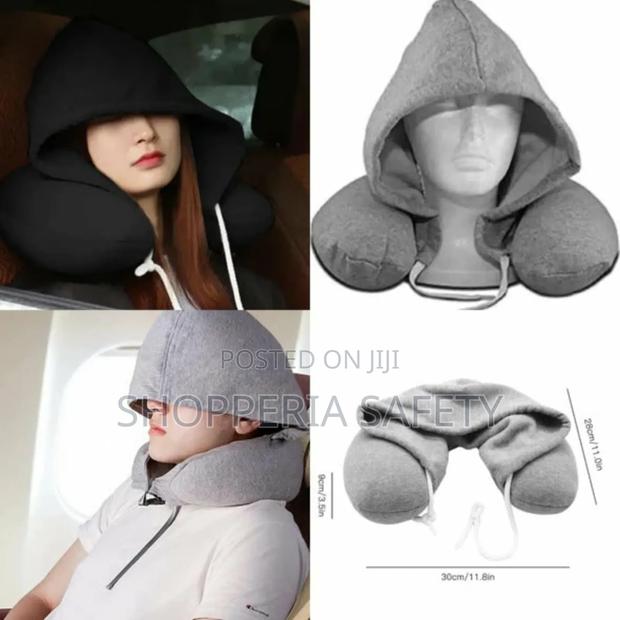 Travel Neck Pillow With Hood- Microfiber - thumbnail 2