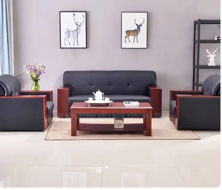 Sofas: Five-Person Leather Office Sofa Set Arrangement