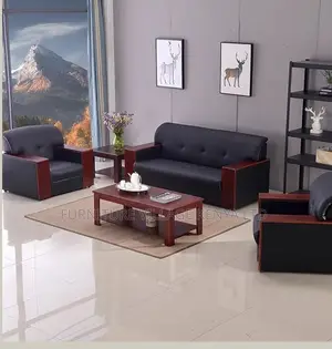 Sofas: Five-Person Leather Office Sofa Set Arrangement