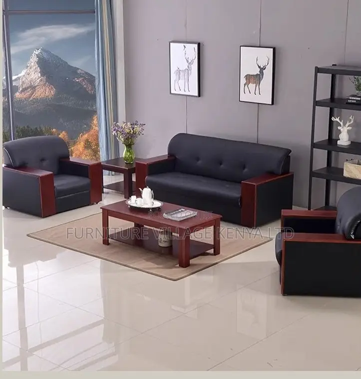Sofas: Five-Person Leather Office Sofa Set Arrangement