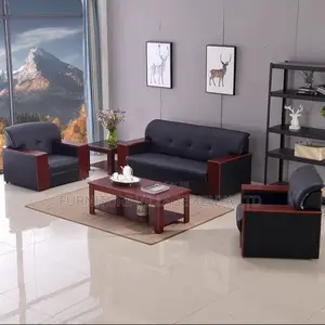 Sofas: Five-Person Leather Office Sofa Set Arrangement