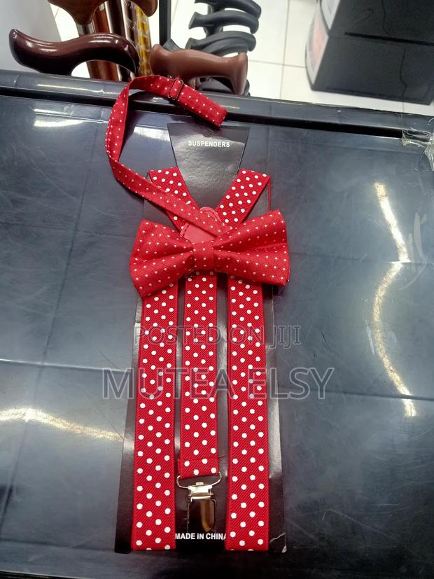 Red Polycadot Adults Suspenders Bowtie Sets - main view