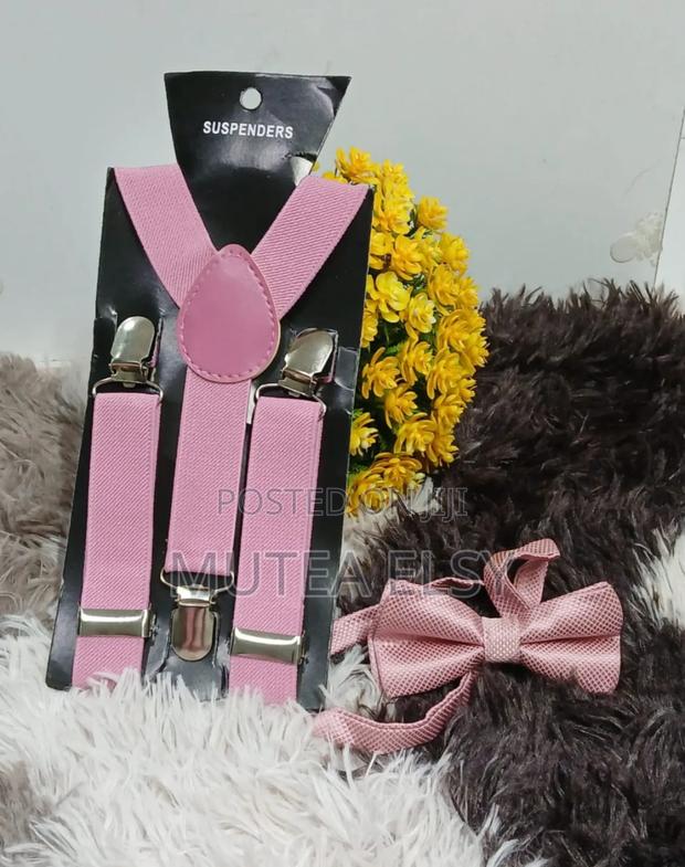 Baby Pink Dusty Pink Kids Suspenders Bowtie Sets - main view