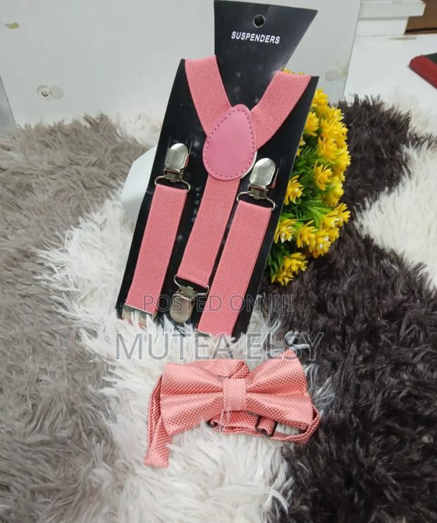Furschia Peach Kids Suspenders Bowtie Sets