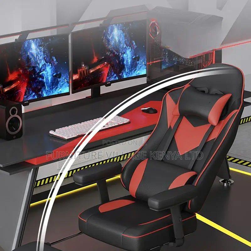 Office Chair:Modern Scarlet Gaming Chair With Leather Pillow