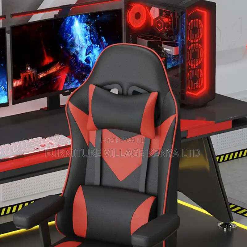 Office Chair:Modern Scarlet Gaming Chair With Leather Pillow
