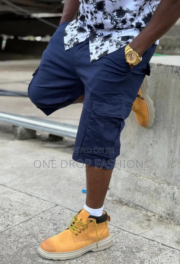 Navy/Brown Men Cargo Shorts