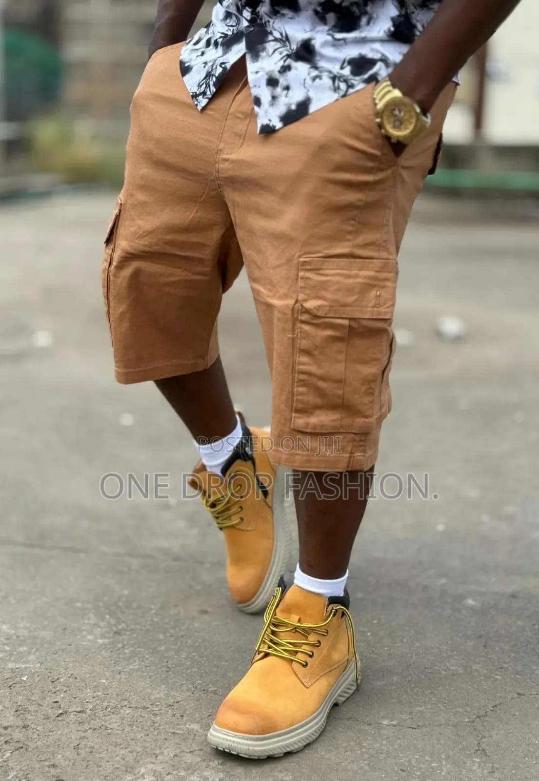 Navy/Brown Men Cargo Shorts