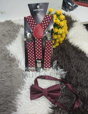 Maroon Navyblue Polycadot Kids Suspenders Bowties Sets - thumbnail 2