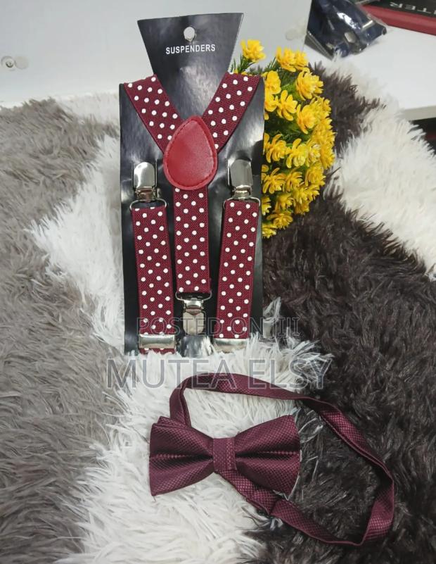 Maroon Navyblue Polycadot Kids Suspenders Bowties Sets