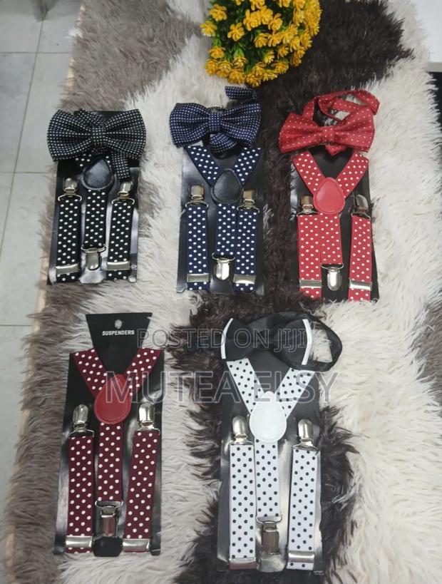 Maroon Navyblue Polycadot Kids Suspenders Bowties Sets - thumbnail 3