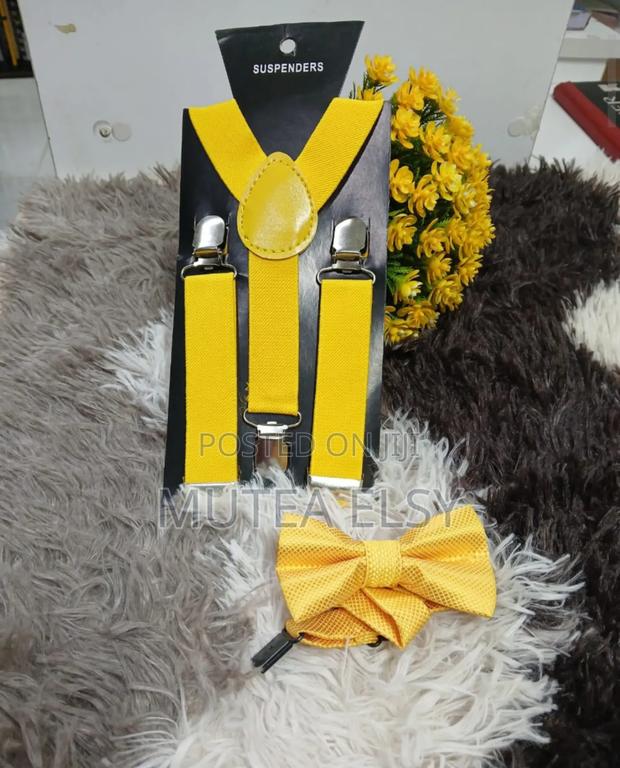 Mustard Yellow Ocean Blue Kids Suspenders Bowtie Sets