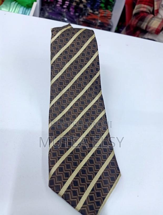 Coffee Brawn Beige Striped Geometric Executive Tie Sets - main view