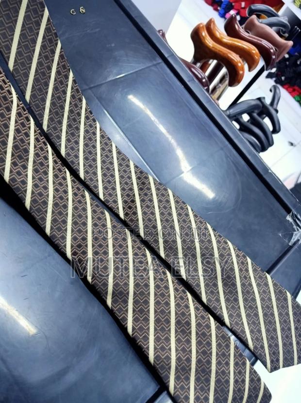 Coffee Brawn Beige Striped Geometric Executive Tie Sets - thumbnail 2