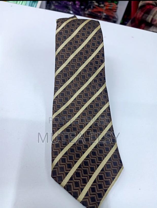 Coffee Brawn Beige Striped Geometric Executive Tie Sets - thumbnail 3
