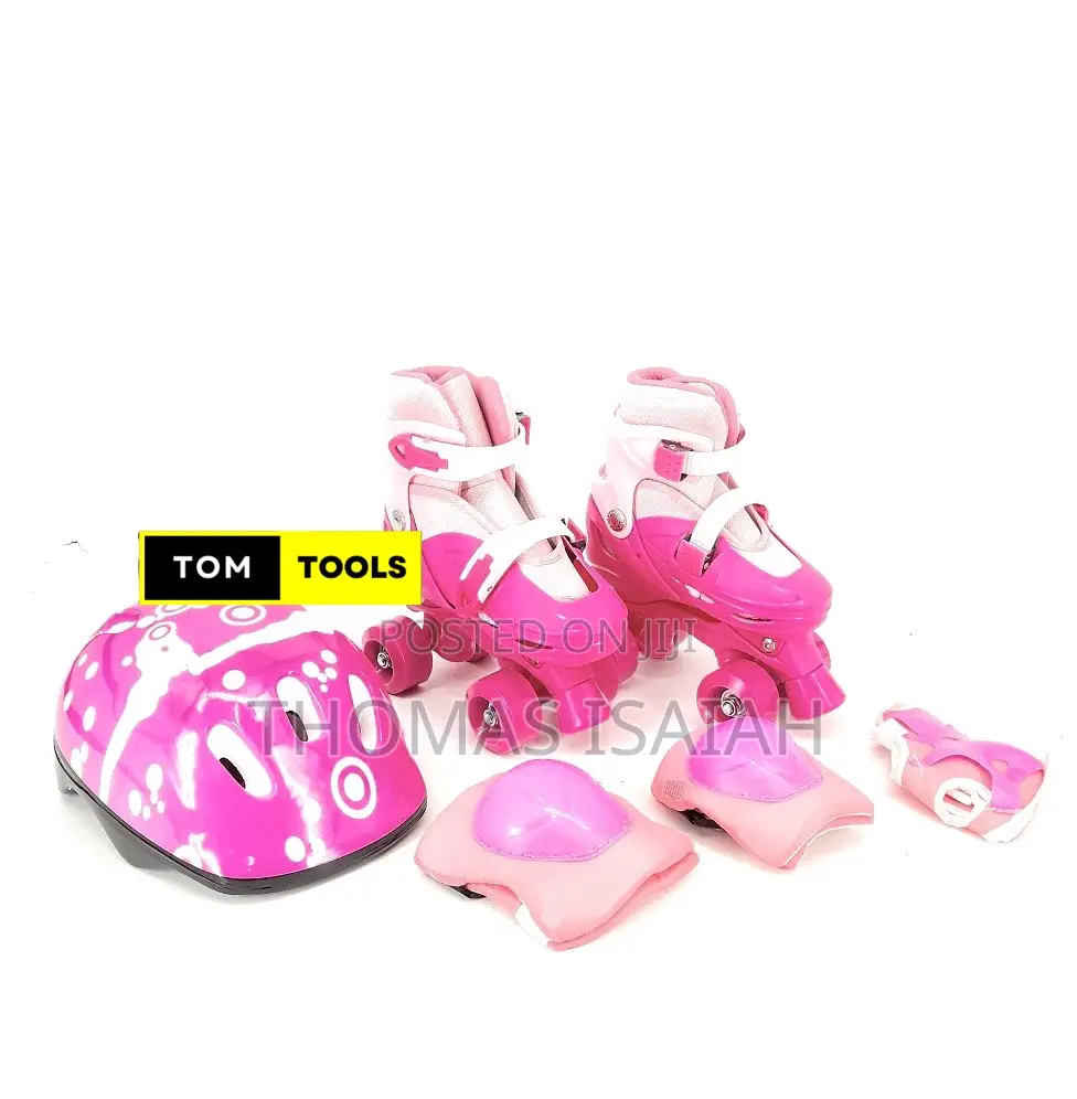 Size 28 to 34 Adjustable Kids Quad Skates and Safety Gear