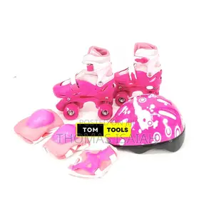 Size 28 to 34 Adjustable Kids Quad Skates and Safety Gear