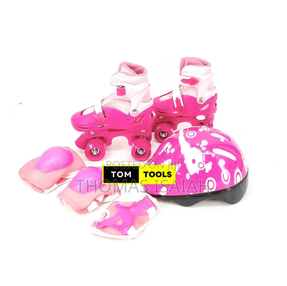 Size 28 to 34 Adjustable Kids Quad Skates and Safety Gear