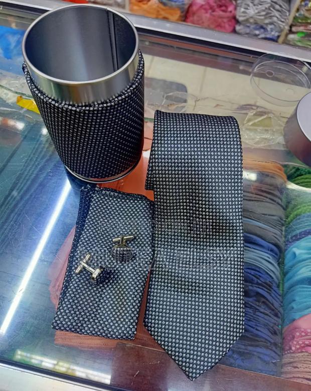 Charcoal Grey Black Dotted Tie Sets - main view