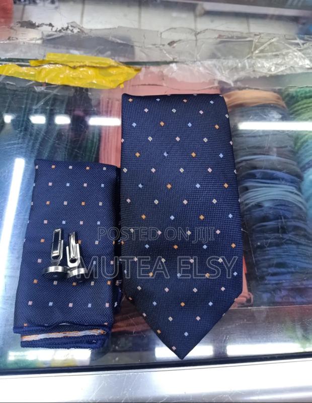 Navyblue With Orange White Dots Tie Sets - thumbnail 2