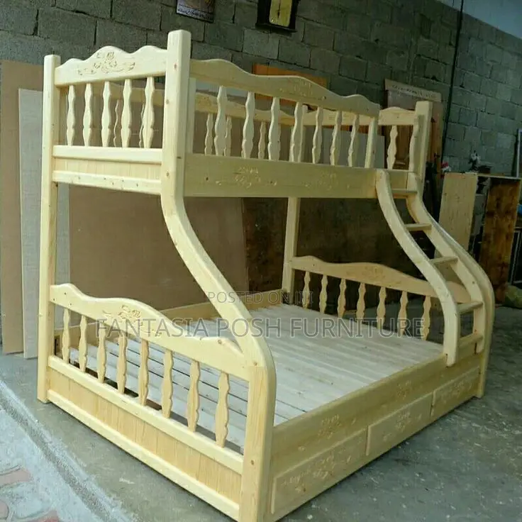 Natural Wood Curved Ladder Double Decker Bed.