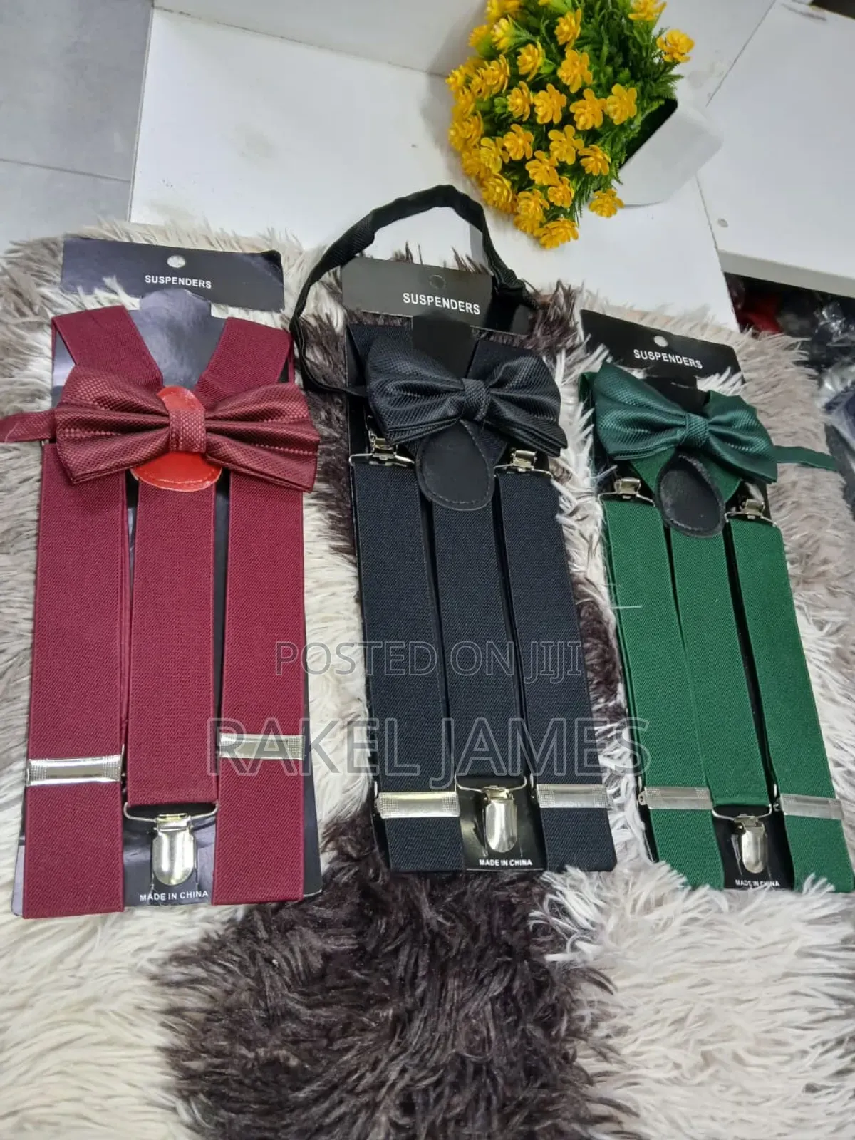 Maroon Suspender and Bowtie