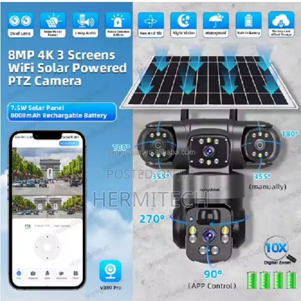 V380pro 3 Lens With 3 Screens Solar 6mp 