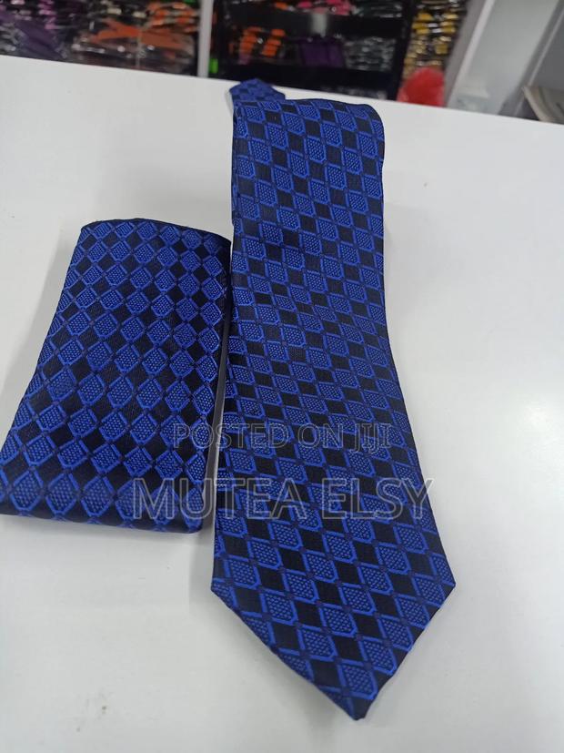 Royal Blue And Black Khazna Tie Sets - main view