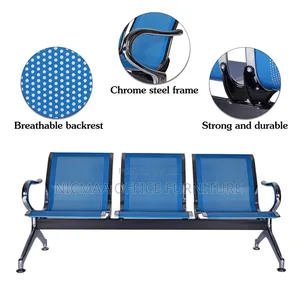Kinsuite Steel 3-People Blue Reception Bench