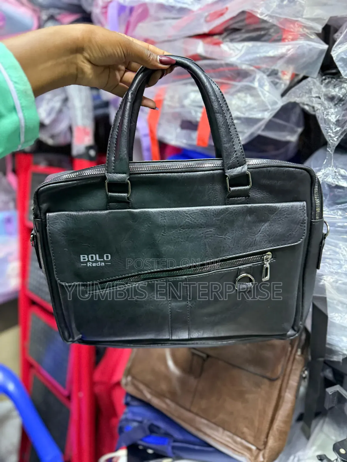 Black Multi Pockets Leather Men's /Laptop/Document Bag