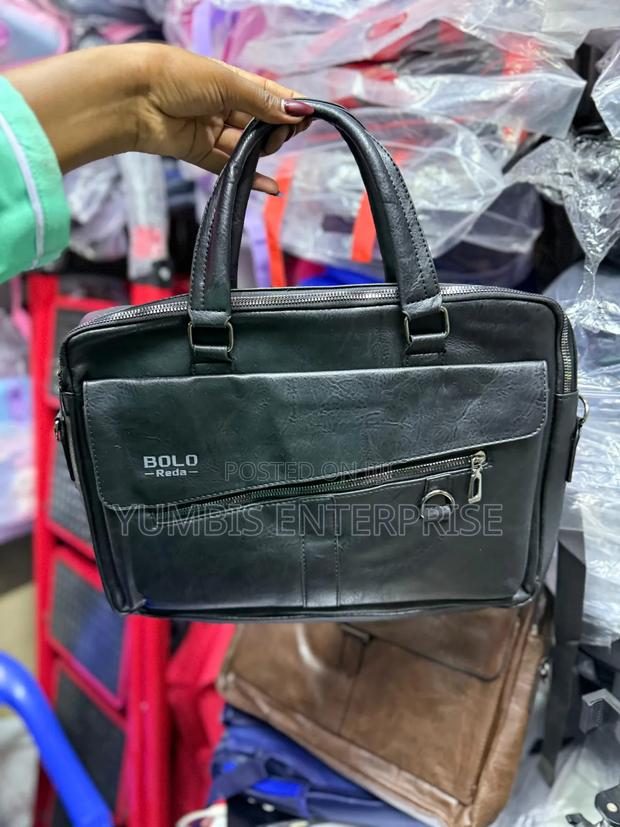 Black Multi Pockets Leather Men's /Laptop/Document Bag