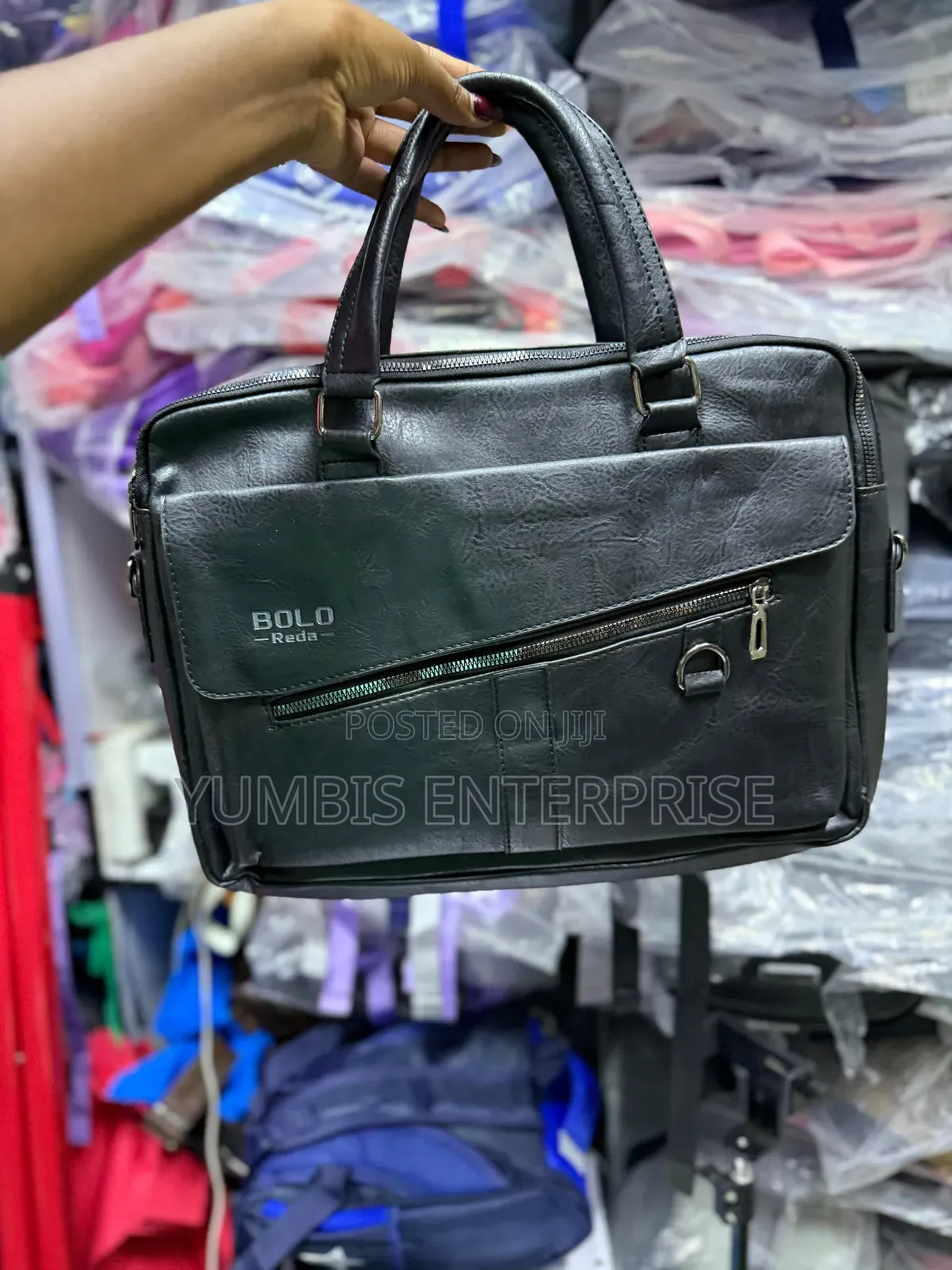 Black Multi Pockets Leather Men's /Laptop/Document Bag