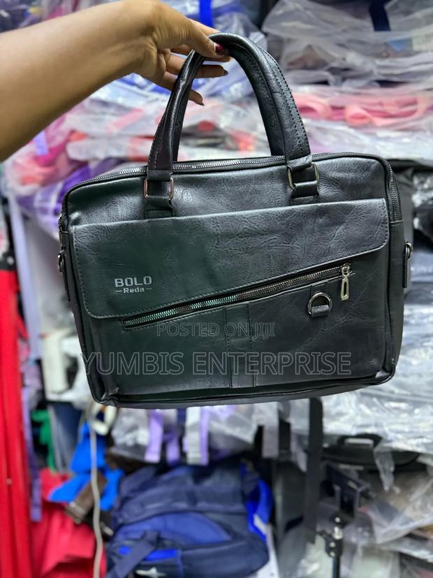 Black Multi Pockets Leather Men's /Laptop/Document Bag - thumbnail 2